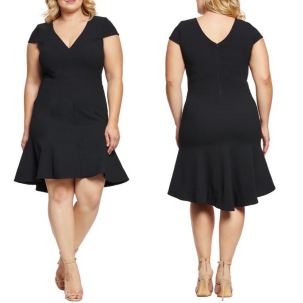 Black classy Bettie hi-low ruffle hem cocktail dress